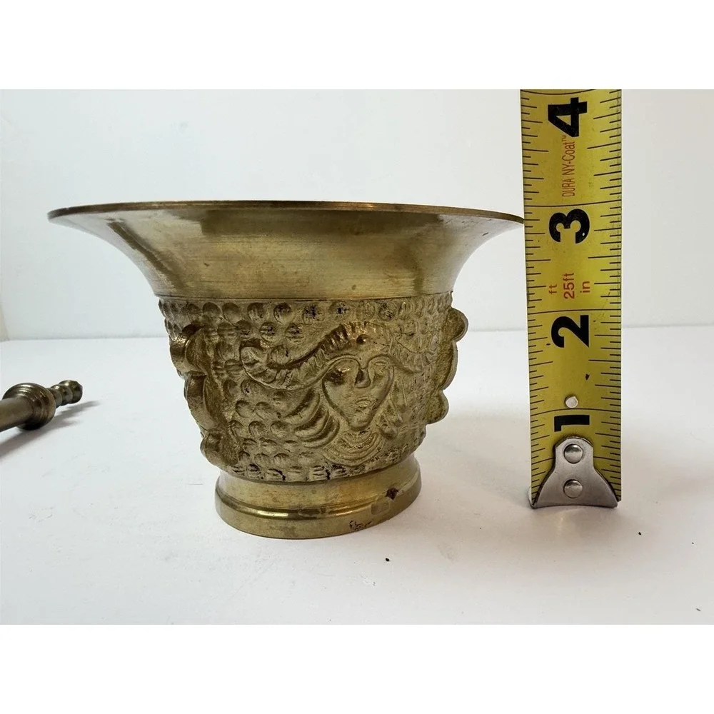 Solid Brass Design Face Mortar & Pestle Pharmacy Apothecary Vintage 3